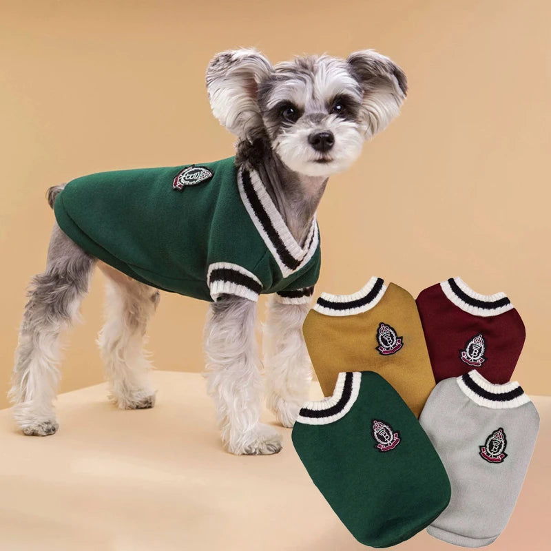 Winter Warm Dog Sweater College Style V-neck for Dogs