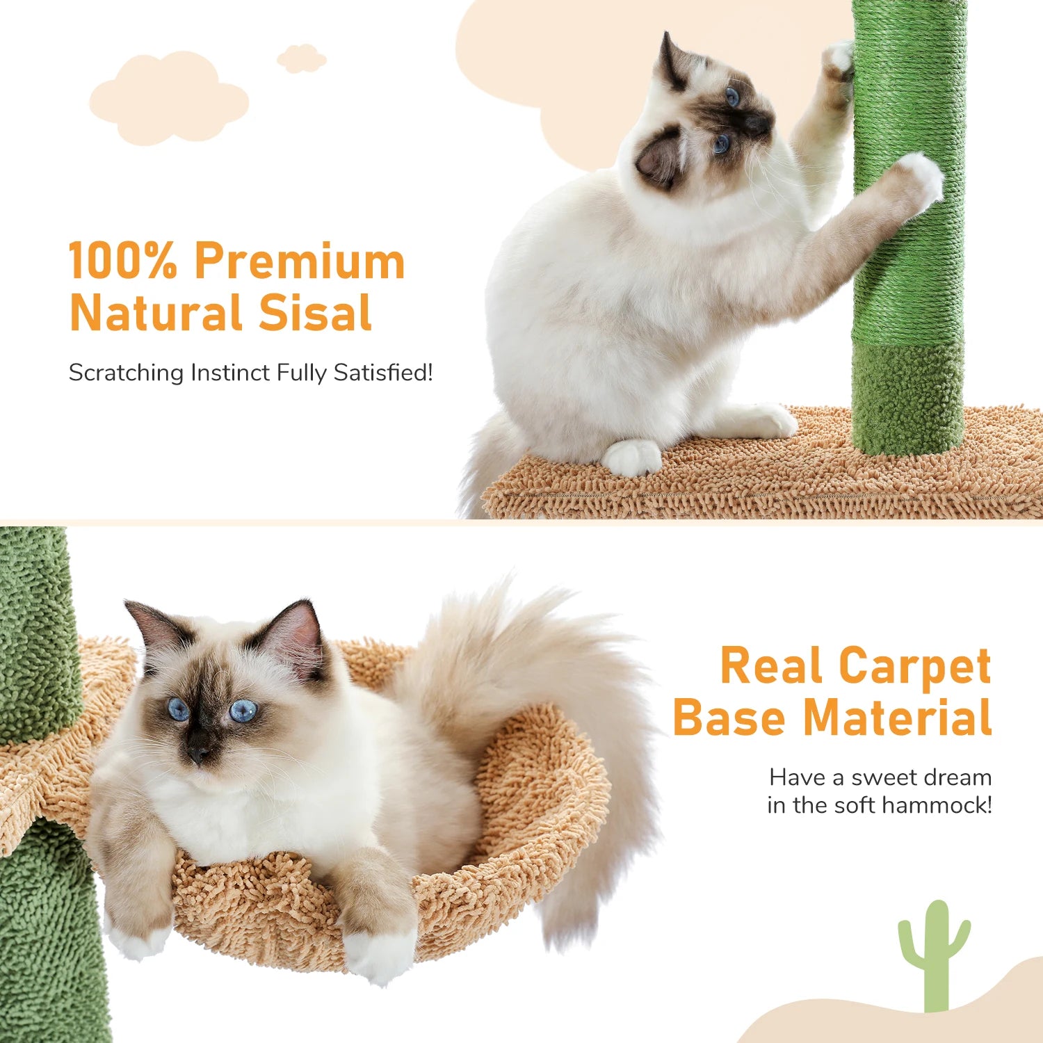 Cat Tower Cactus Tree with Scratching Post and Hammock