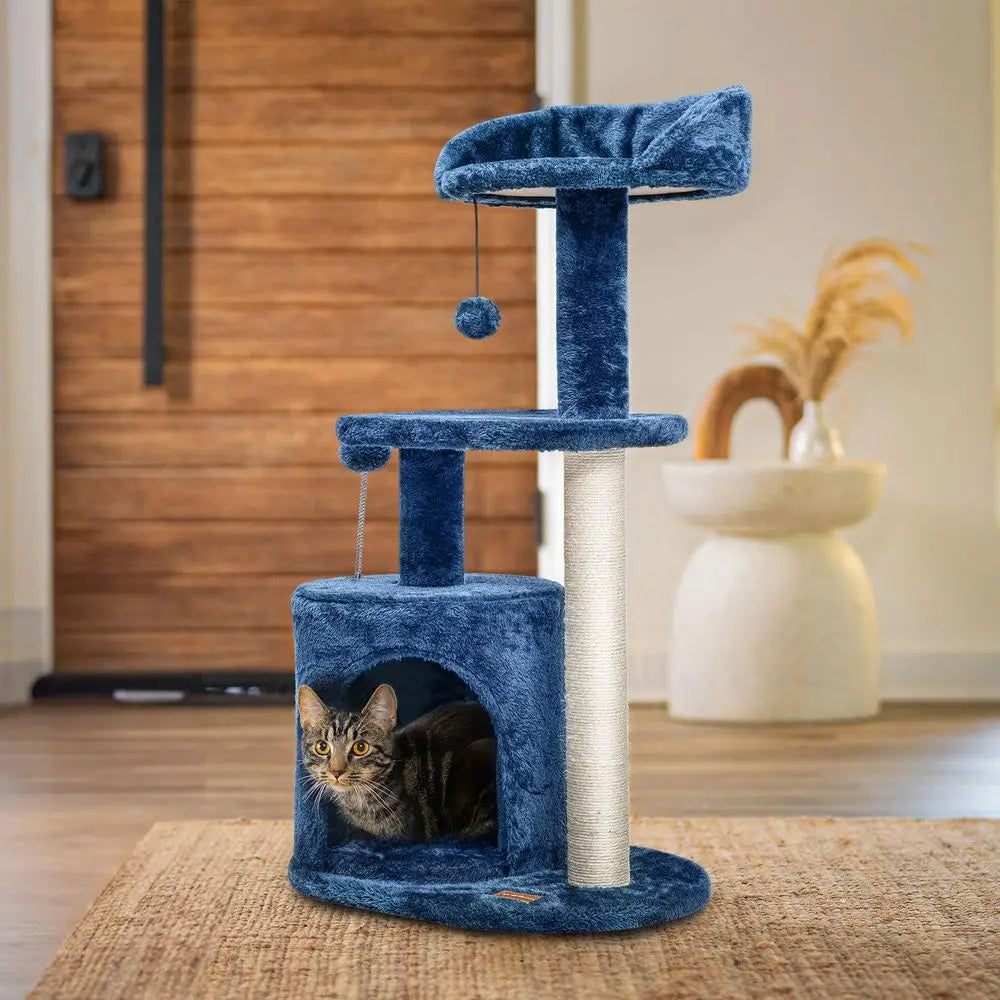 Small Blue Cat Tree for Kittens with Scratching Post