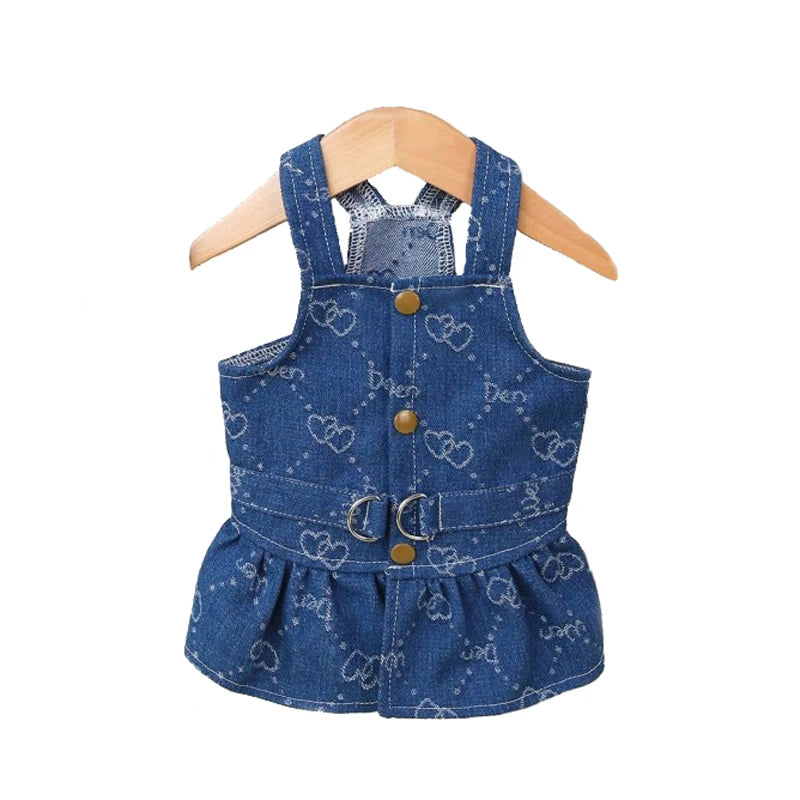 Dog Denim Dress for Small Dogs with Jeans Vest Tutu Skirt