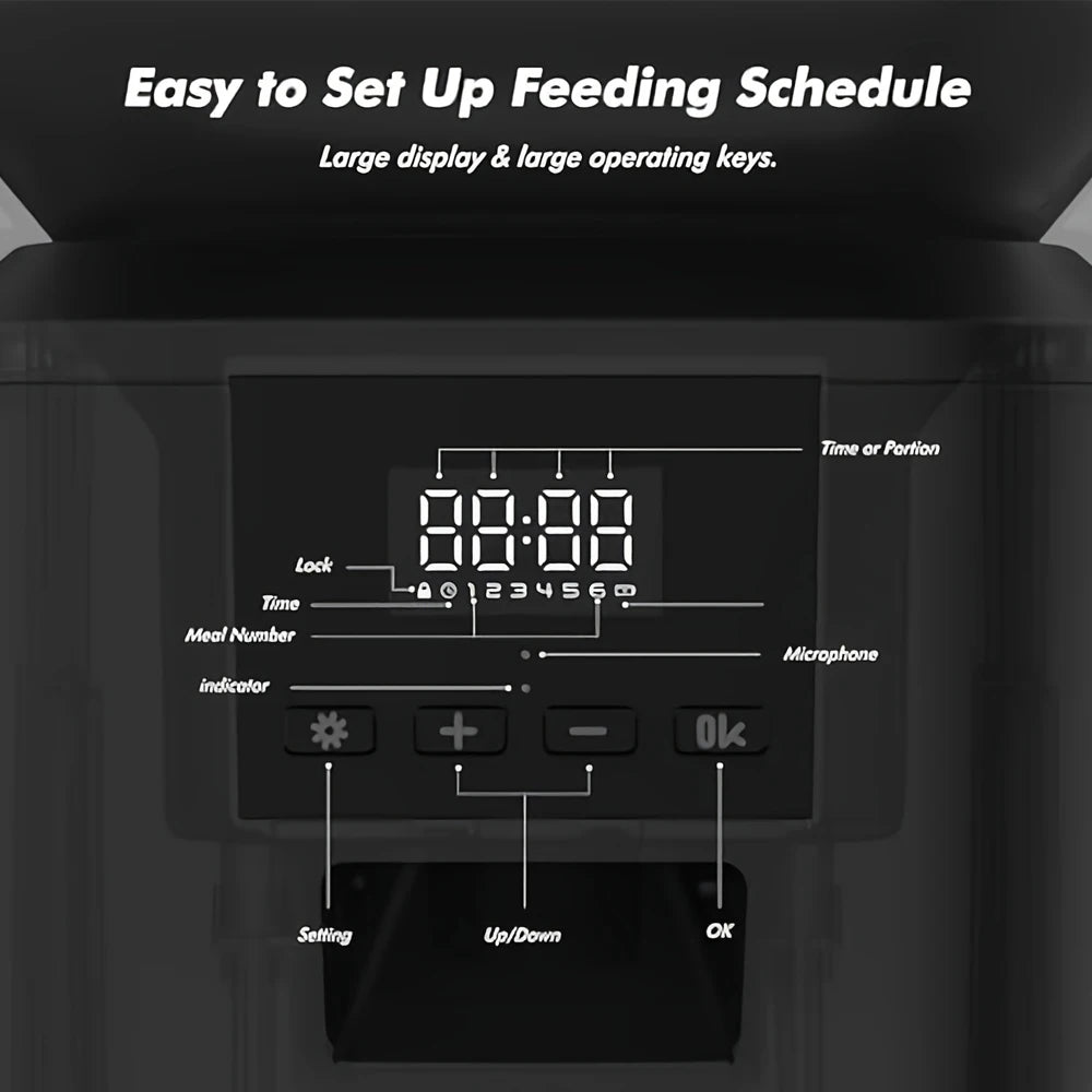 8 L Automatic Cat Feeder with Voice Recorder and Stainless Steel Bowl