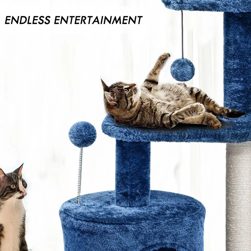 Small Blue Cat Tree for Kittens with Scratching Post
