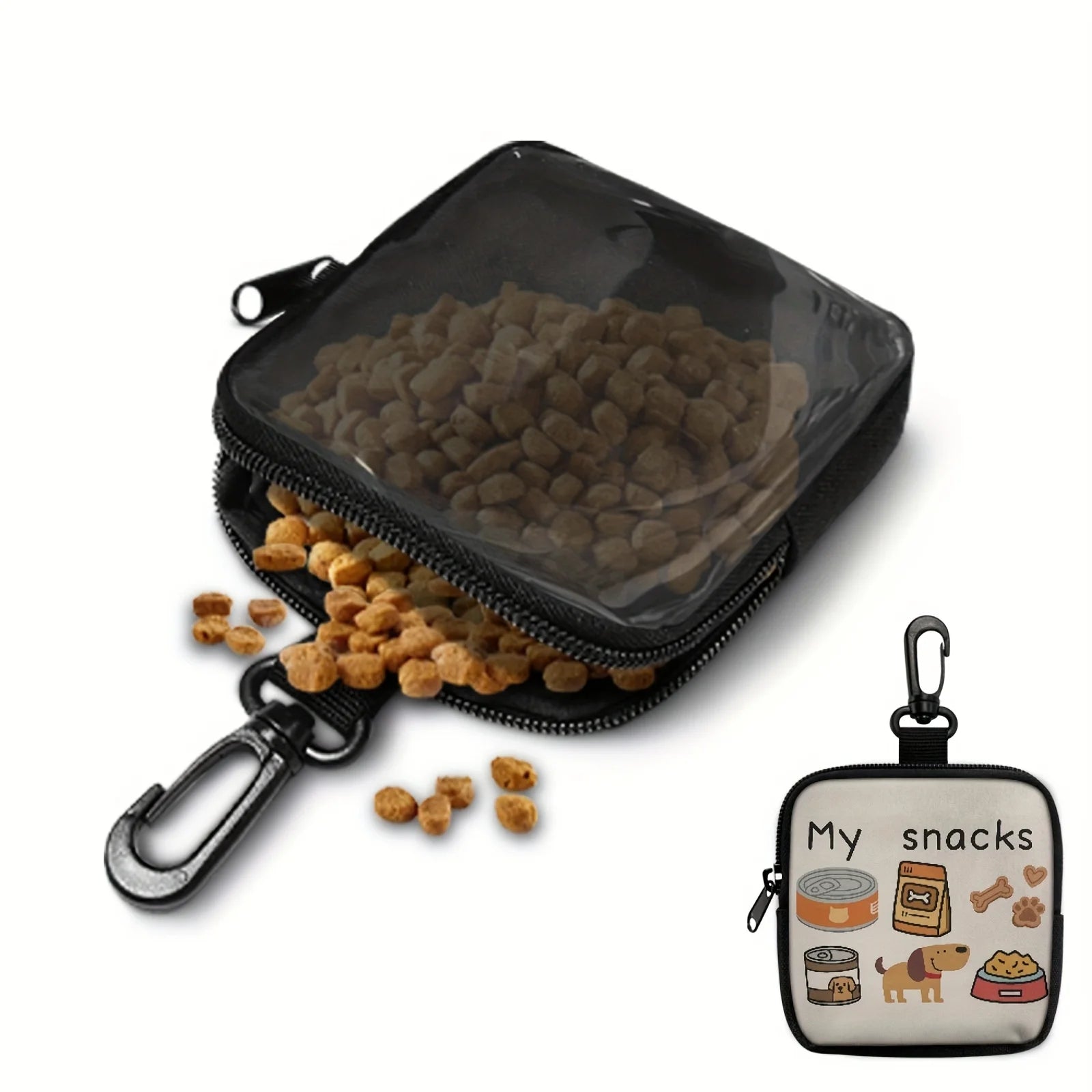 Dog Print Dog Treat Bag with Hook and Zipper