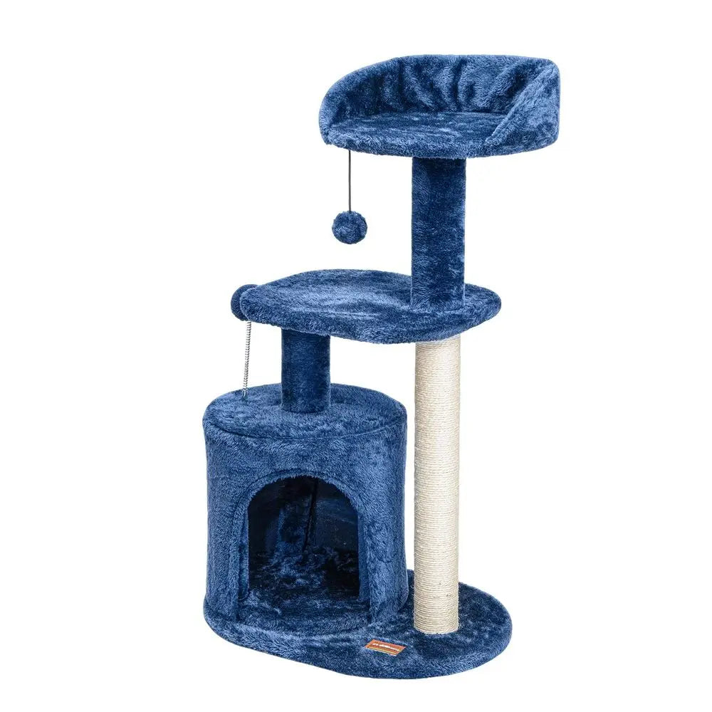 Small Blue Cat Tree for Kittens with Scratching Post