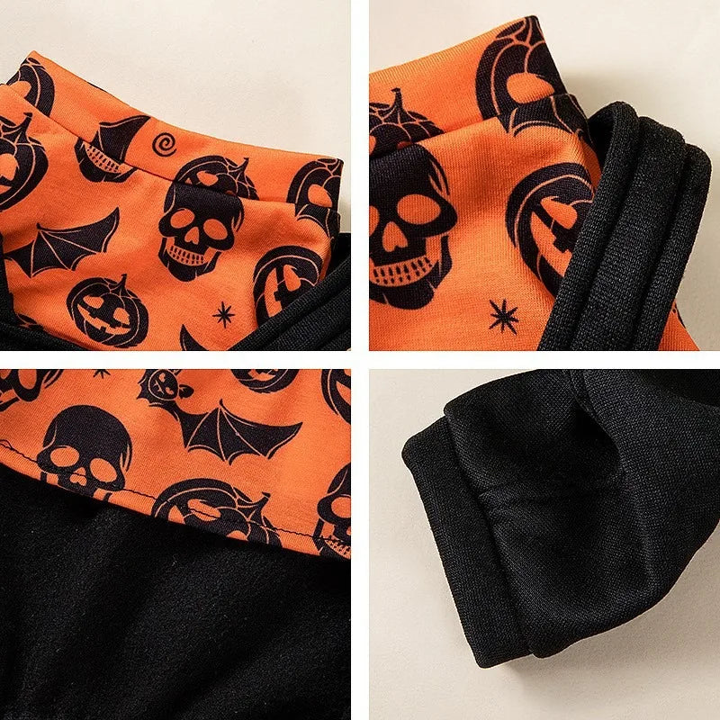 Halloween Four-legged Costume Jack-o'-Lantern Print for Small Dogs.