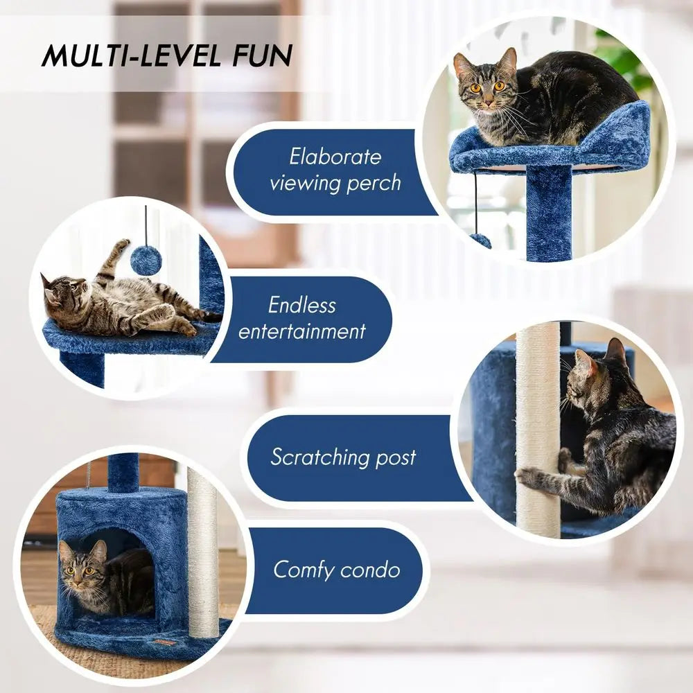 Small Blue Cat Tree for Kittens with Scratching Post