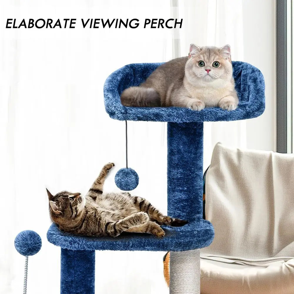 Small Blue Cat Tree for Kittens with Scratching Post
